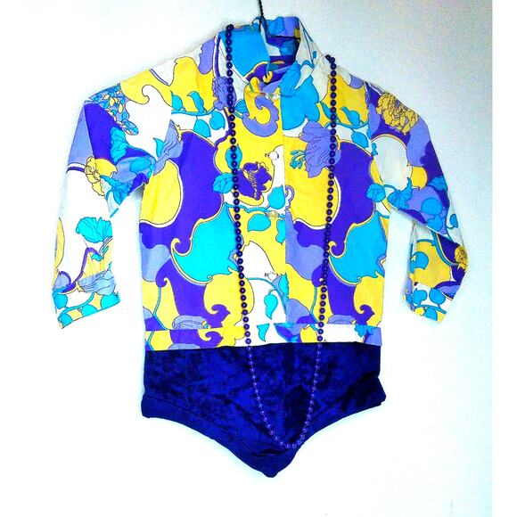 Vintage Fashionland Purple Velvet Psychedelic Playsuit Romper Hot Pants Size 6 - Picture 1 of 8